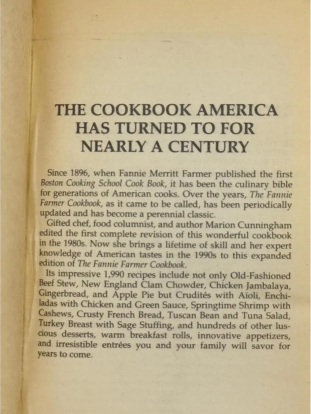 Vintage Fannie Farmer Cookbook, 1994 Paperback Edition